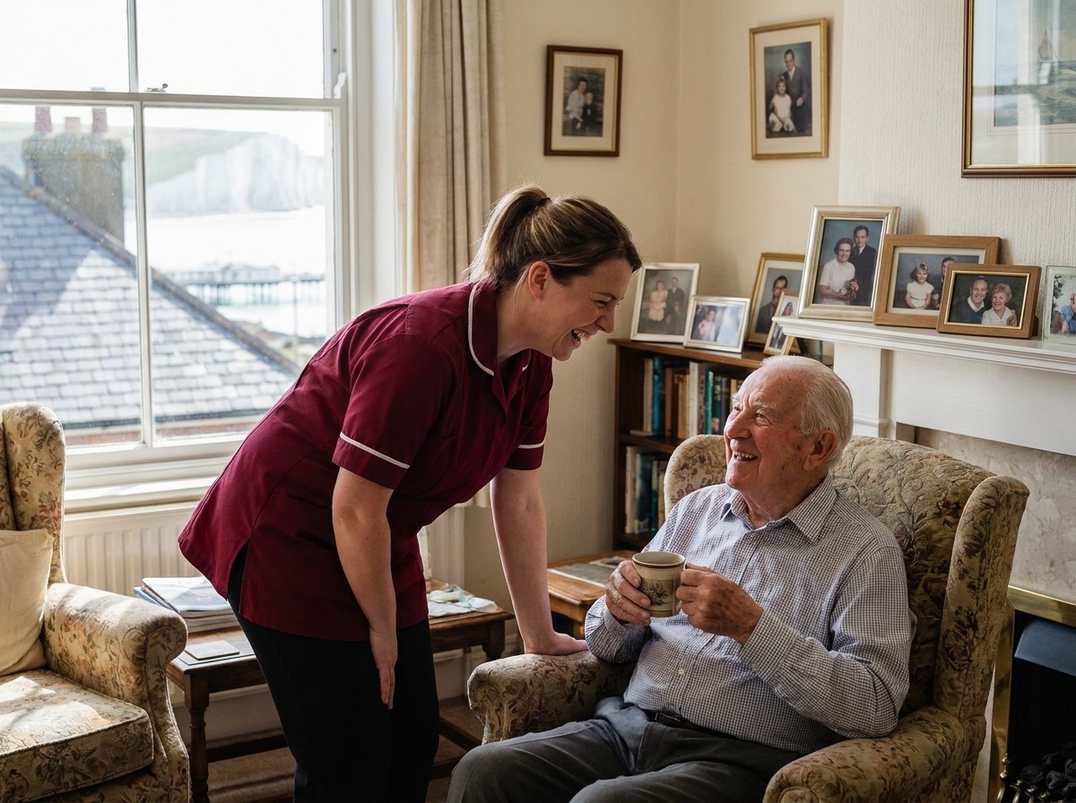 Meridian Care carer supporting a client at home in Dover